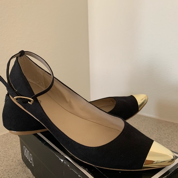 MIA Shoes - Ashley Black Flats with Gold Cap Toe